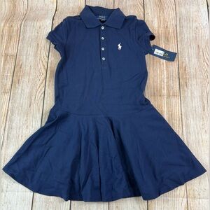 NWT Polo Ralph Lauren Girls Stretch Mesh Polo Dress Navy Blue Cotton Small 7